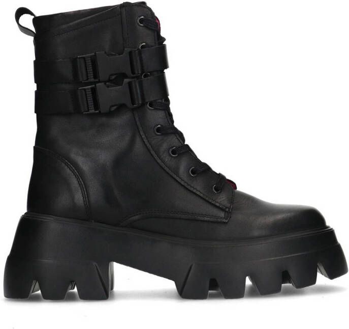 Sacha leren veterboots zwart