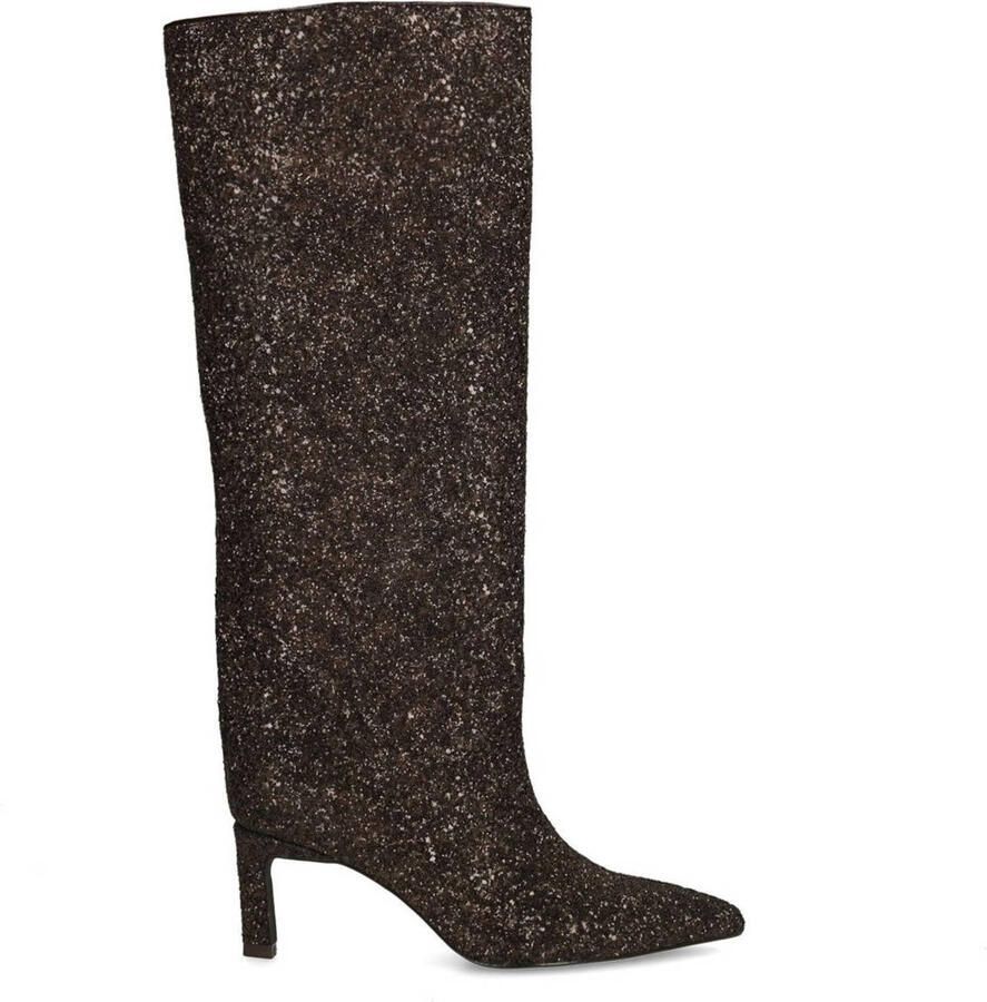 Sacha Dames Bruine hoge glitter laarzen met hak