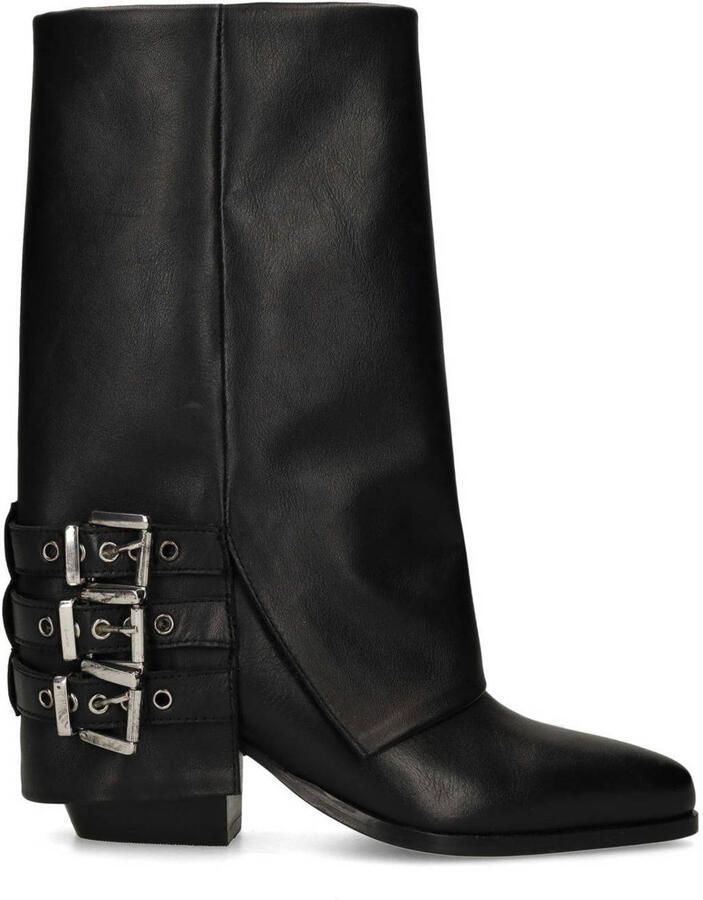 Sacha Dames Zwarte leren biker boots met flap