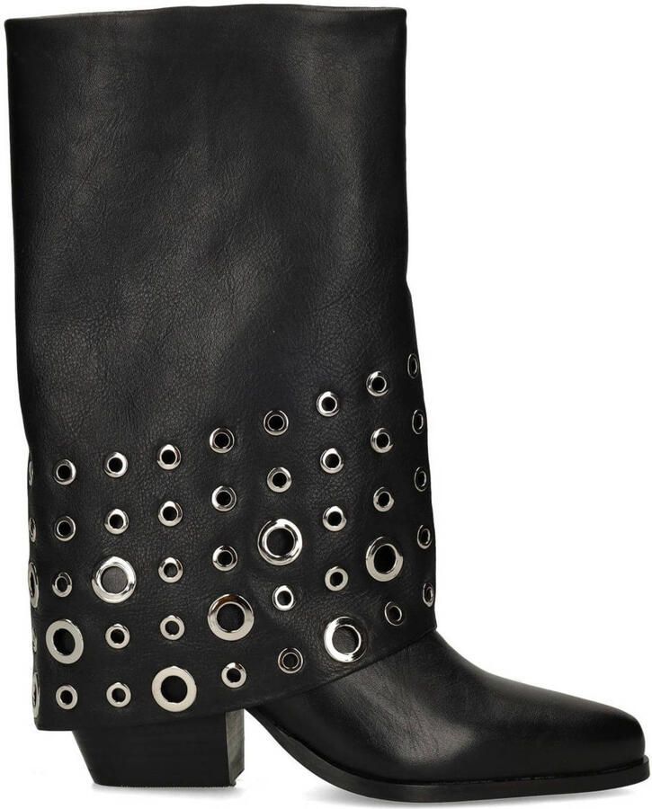 Sacha leren halfhoge laarzen met flap en eyelets zwart