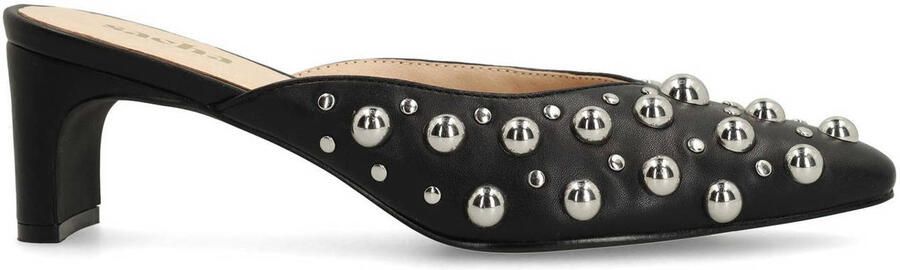 Sacha Dames Zwarte muiltjes met zilverkleurige studs