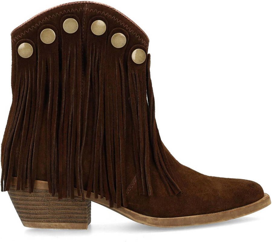 Sacha Dames Bruine suède western enkellaarsjes met franjes