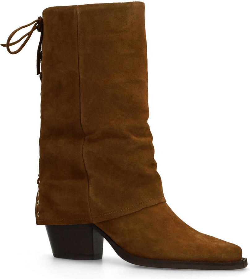 Sacha Dames Cognac suède enkellaarsjes met flap