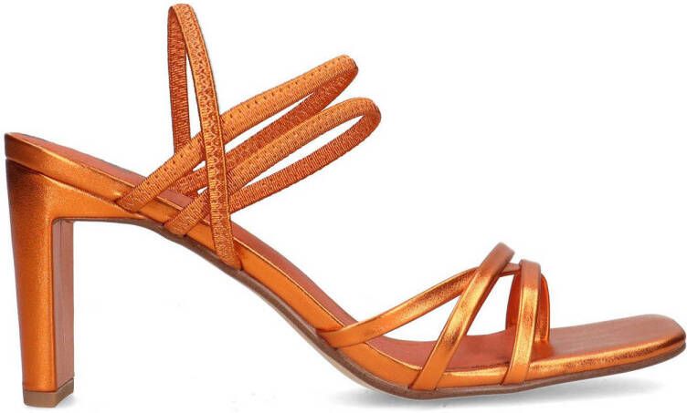 Sacha Dames Oranje metallic hak sandalen met bandjes