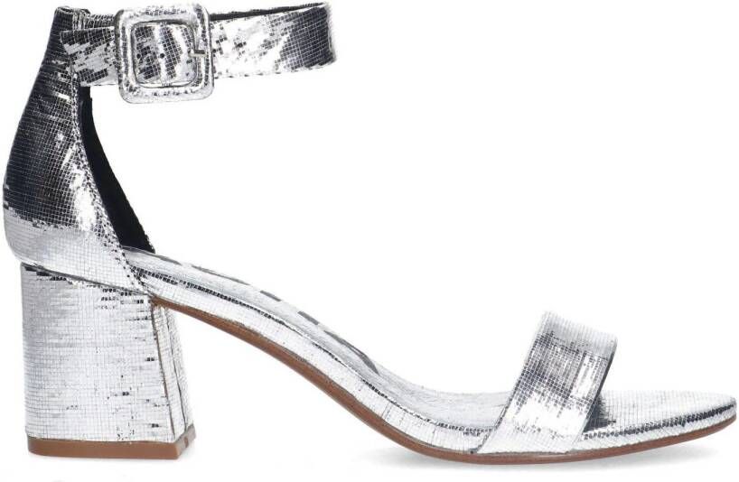 Sacha Dames Zilveren metallic sandalen met blokhak