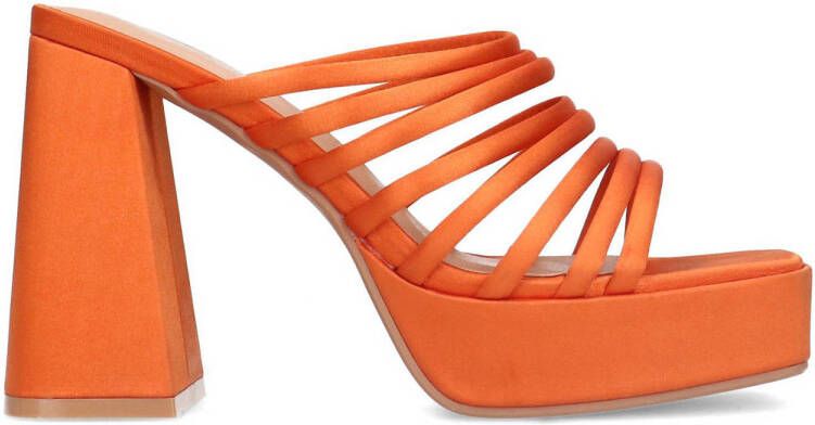 Sacha Dames Oranje satin sandalen met plateau hak