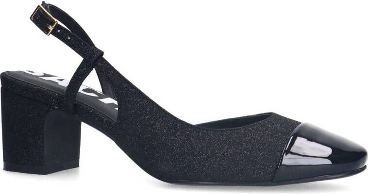 Sacha Dames Zwarte glitter slingbacks met blokhak