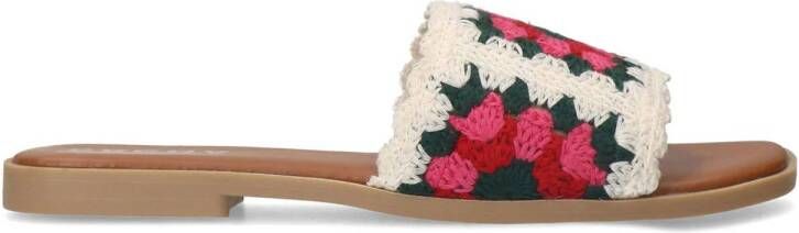 Sacha Dames Beige leren slippers met embroidery