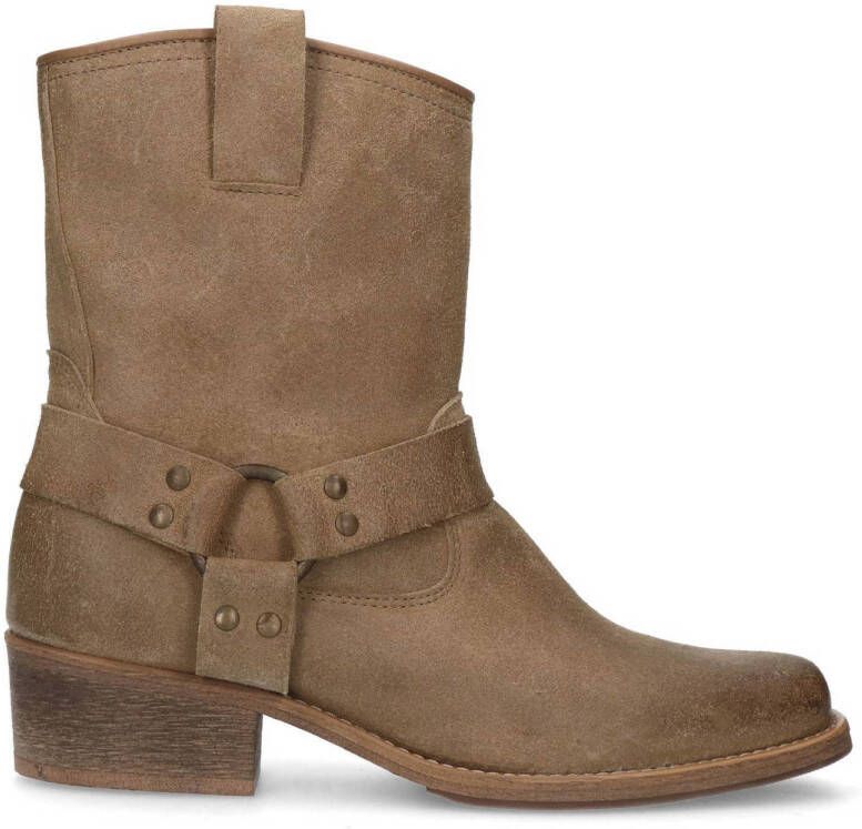 Sacha Dames Taupe suède biker enkelboots