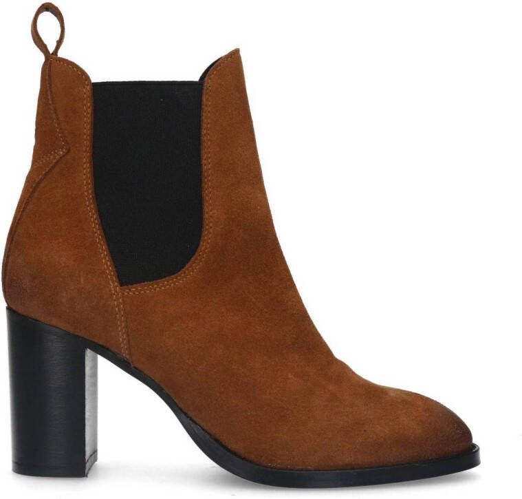 Sacha Dames Cognac suéde chelsea boots met hak