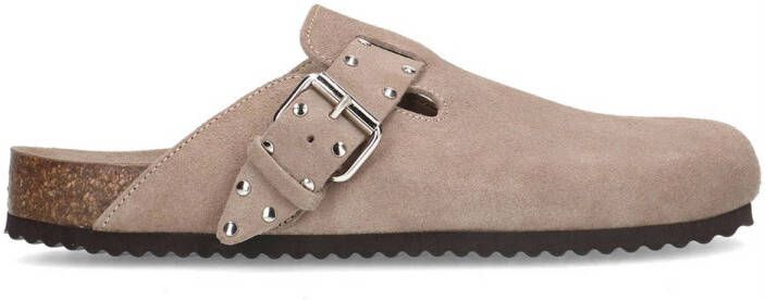 Sacha Dames Taupe leren clogs met studs