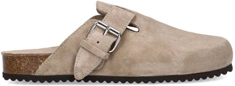 Sacha Dames Taupe suède clogs met gesp