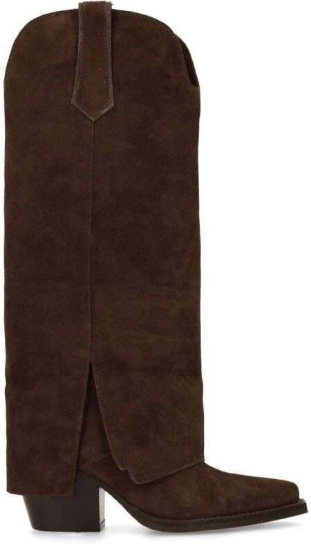 Sacha Dames Bruine suède cowboylaarzen met flap