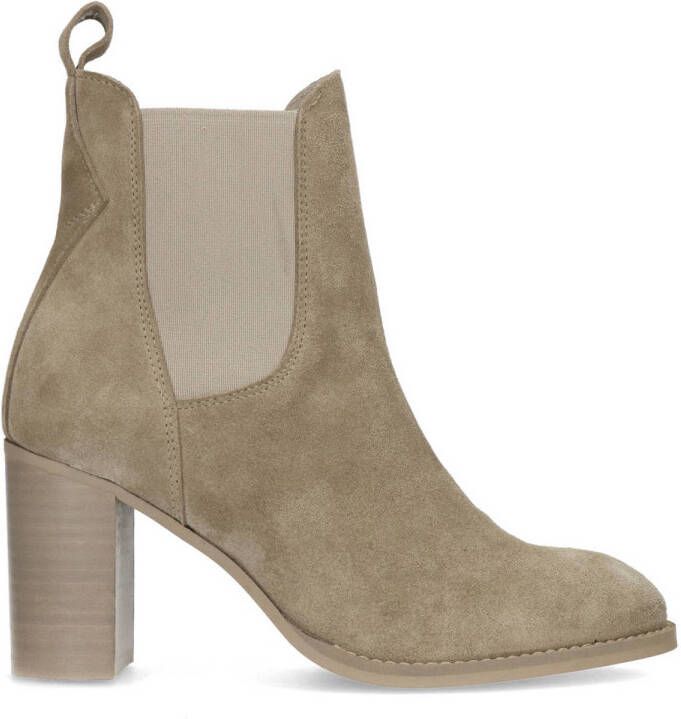 Sacha Dames Beige su�de chelsea boots met hak