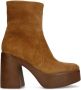 Sacha Dames Cognac suède enkelboots met plateau hak - Thumbnail 1