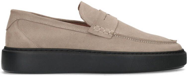 Sacha Heren Beige suède penny loafers met zwarte zool