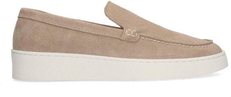 Sacha Dames Beige suède loafers met plateau zool