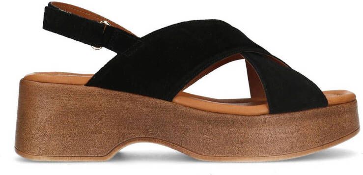 Sacha Dames Zwarte leren plateau sandalen