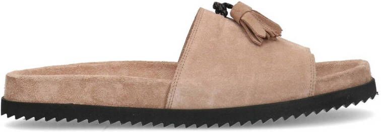 Sacha Heren Beige suède slippers met kwastjes