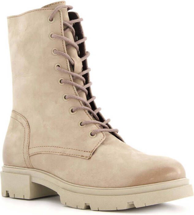 Harper leren dames veterboots Beige Echt leer