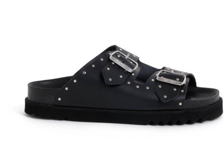 Scholl Beatriz leren slippers met studs zwart