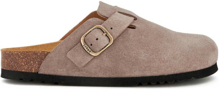 Scholl suède clogs donker taupe