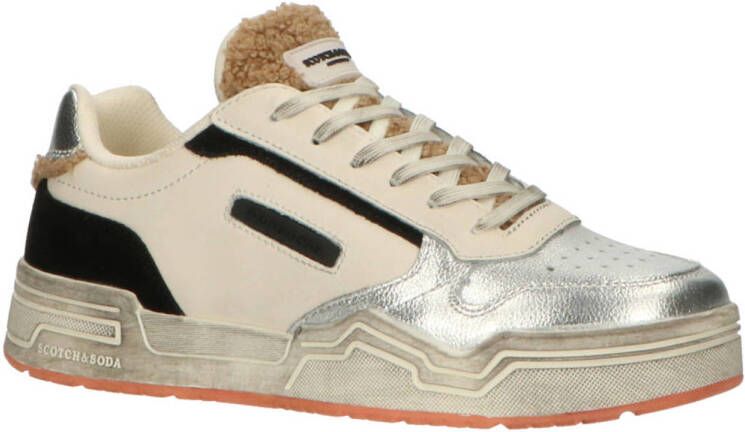 Scotch & Soda Lillie low leren sneakers wit zilver