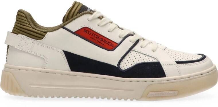 Scotch & Soda New Cup leren sneakers wit groen