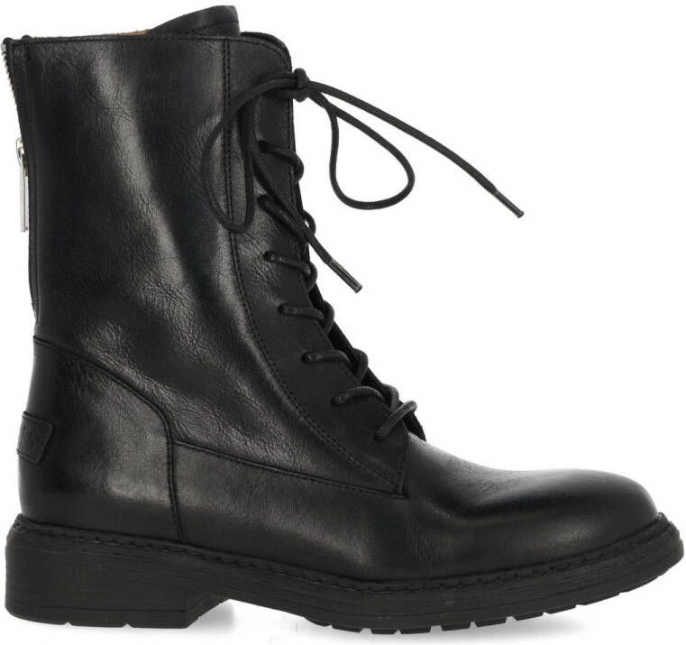 Shabbies Amsterdam Duck Lacey leren veterboots zwart