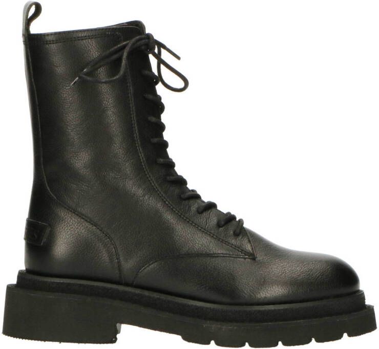 Shabbies Amsterdam Mirle leren veterboots zwart