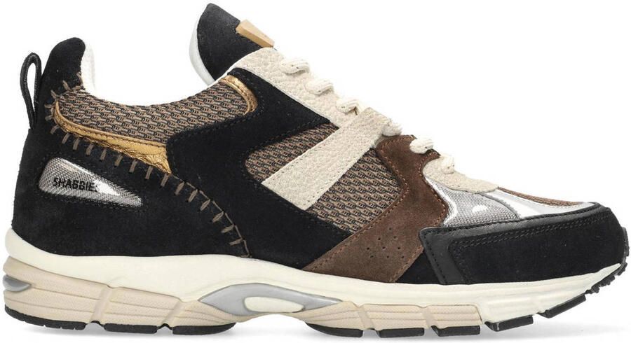 SHABBIES Lage Sneakers Dames Abbey Run Maat: 36 Materiaal: Leer Kleur: Zwart