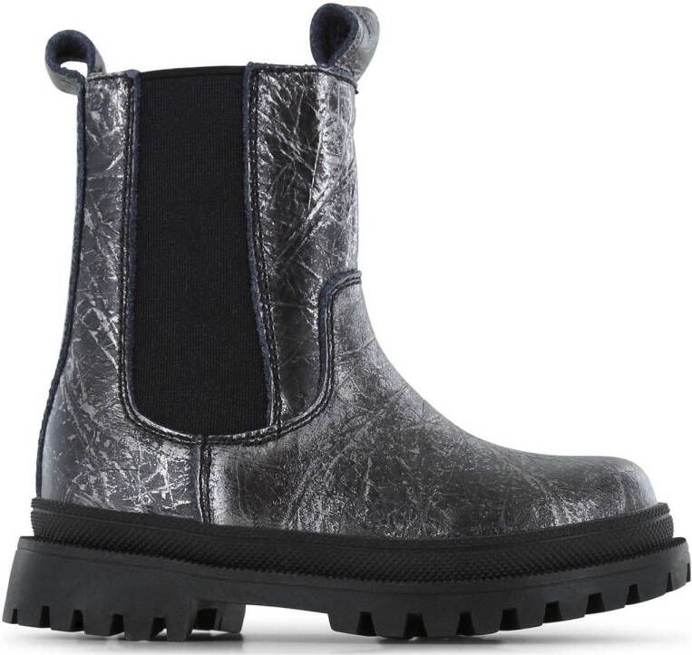 Shoesme leren chelsea boots zwart zilver Meisjes Leer Effen 24