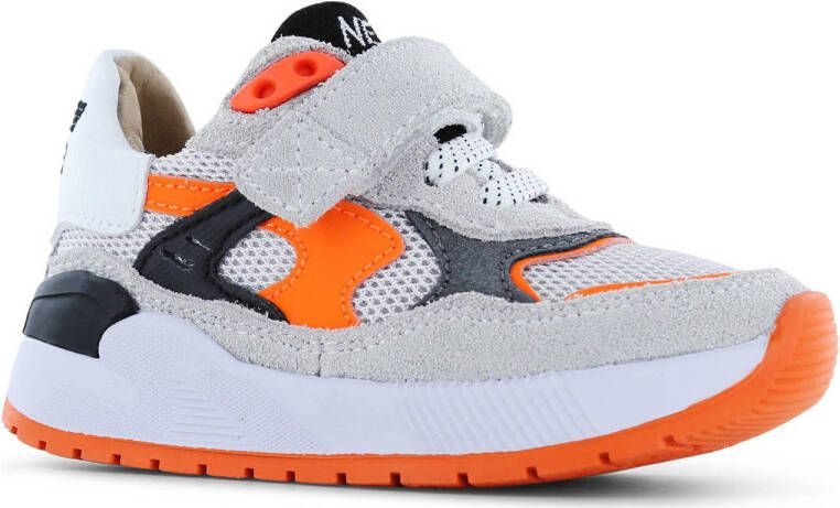 Shoesme leren sneakers grijs oranje