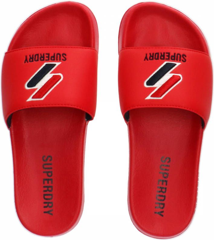 Superdry Sport Core Pool Slide badslippers rood donkerblauw