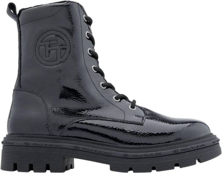 Tom Tailor lak veterboots zwart