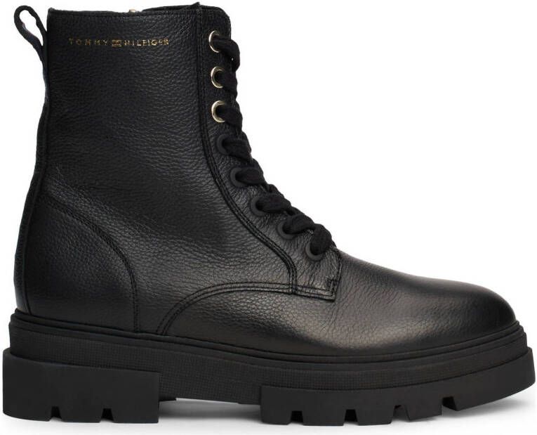 Tommy Hilfiger chunky leren veterboots zwart