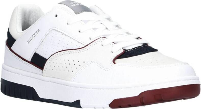 Tommy Hilfiger Sportieve witte vetersneakers met contrastdetails en logoprint Multicolor Heren