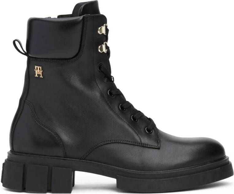 Tommy Hilfiger Bikerboots LACE-UP BIKER LEATHER blokhak veterschoenen enkellaars met gepolsterde schacht