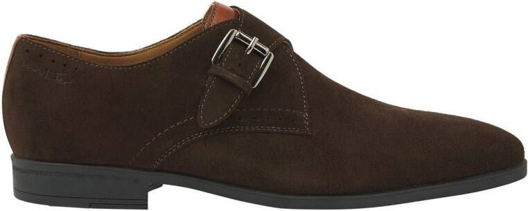 Van Lier Portofino suède gespschoenen bruin