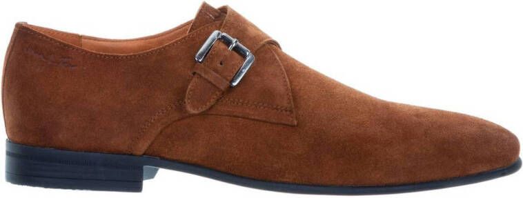 Van Lier Sanremo suède gespschoenen cognac