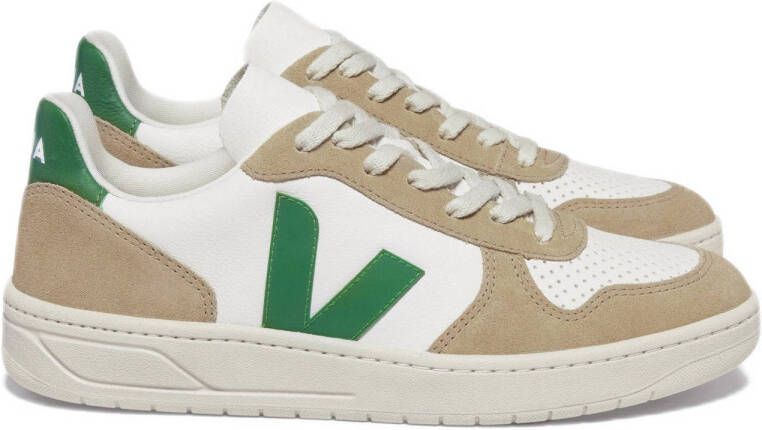 Veja Groene Leren Sneakers met Vegan Suede Inzetstukken Groen Heren