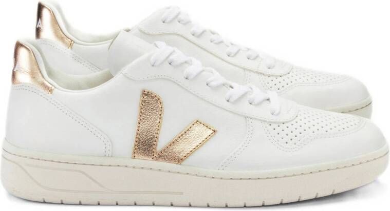 Veja V-10 Chromefree Leather Sneakers Wit Platine Vx0502935 White Dames