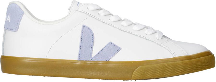 Veja Esplar Logo leren sneakers wit lichtblauw