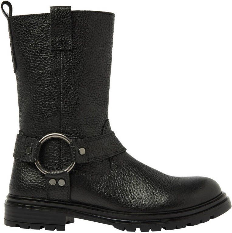 Vingino Carice leren bikerboots zwart