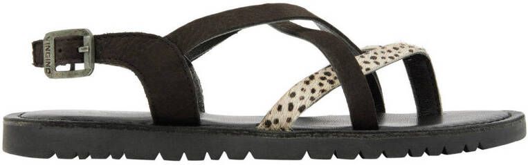 Vingino Coco leren sandalen met dierenprint zwart wit