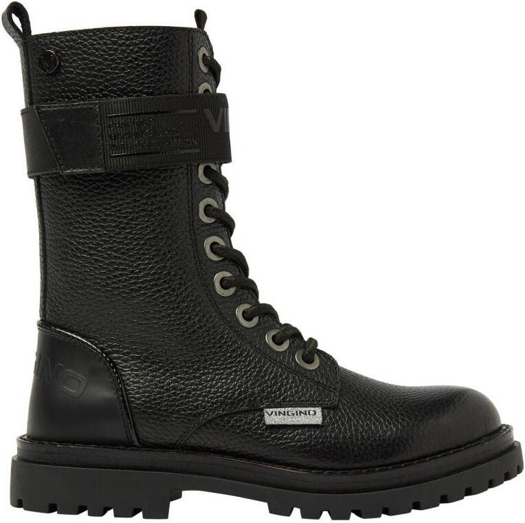 Vingino Evi XHI leren veterboots zwart