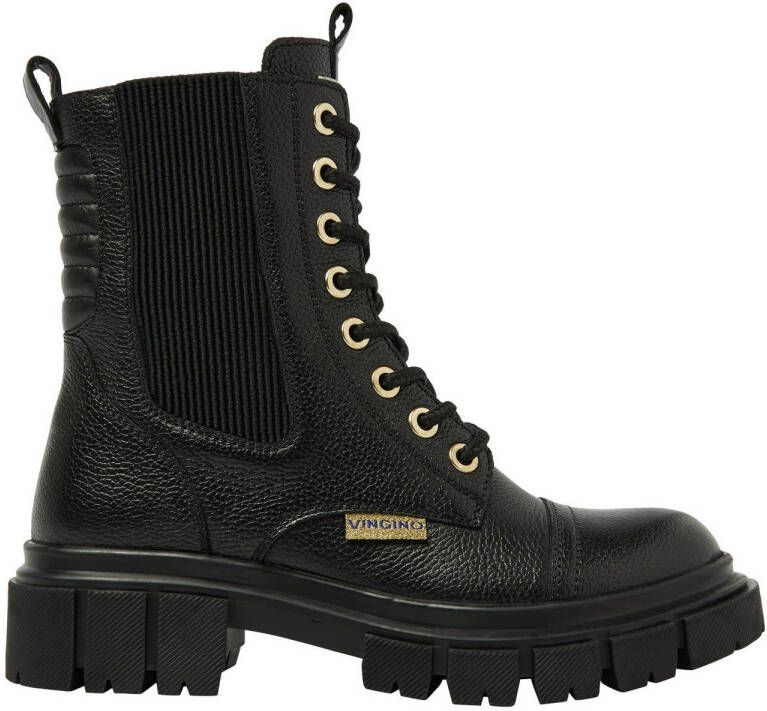 Vingino Sienna leren veterboots zwart