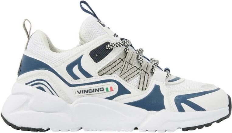 VINGINO Stef chunky leren sneakers wit blauw Jongens Leer Meerkleurig 28