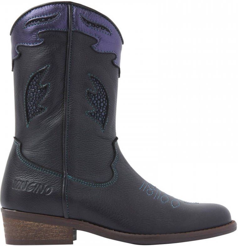 Vingino Vera Xhi leren cowboylaarzen zwart metallic