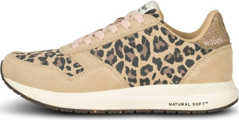 Woden Nicoline suède sneakers met panterprint beige